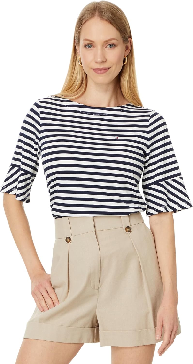 

Женский полосатый топ Tommy Hilfiger с расклешенными рукавами, Sky Captain/Ivory