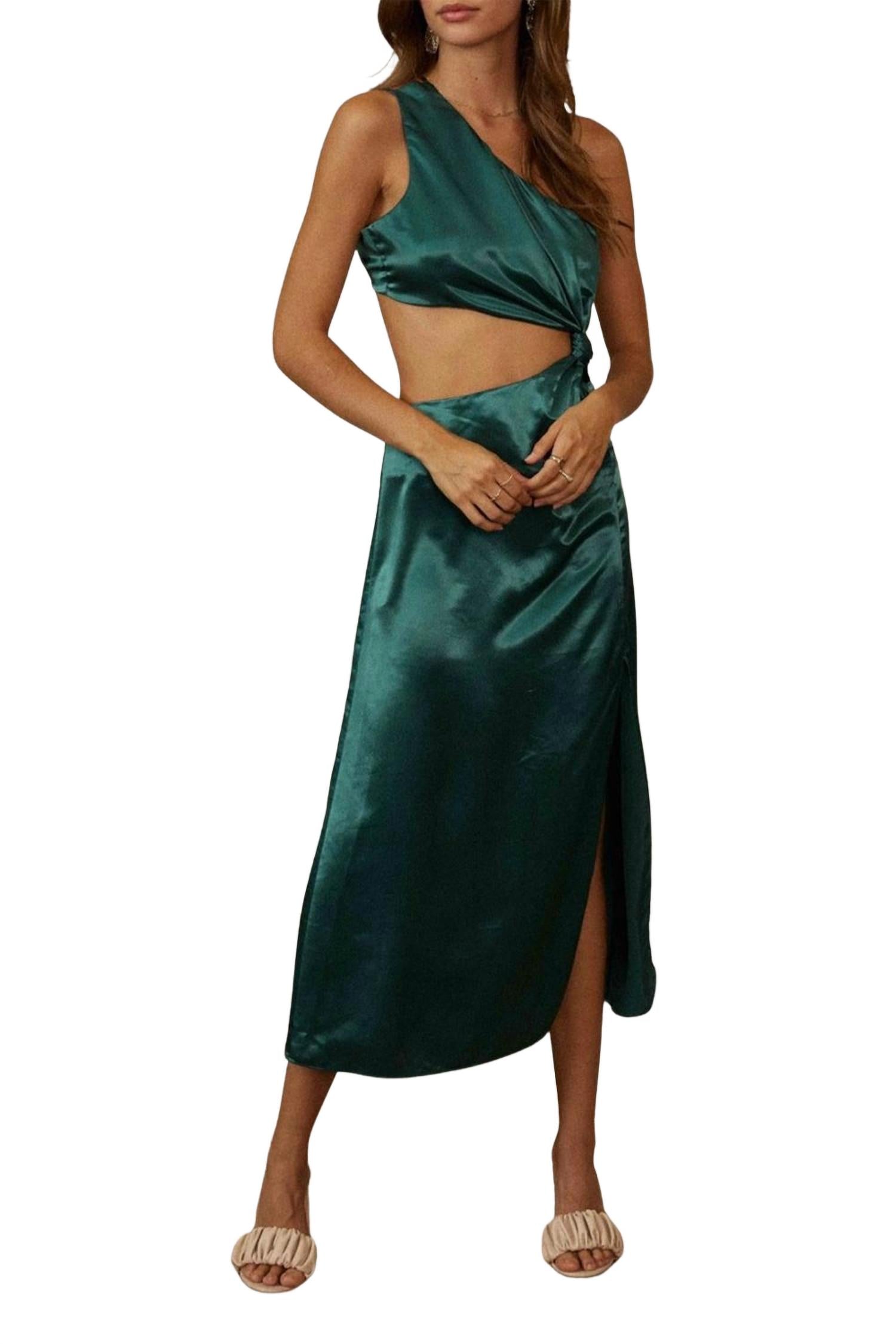 

Асимметричное атласное платье миди с вырезом в изумрудном цвете ENDLESS BLU., зеленый