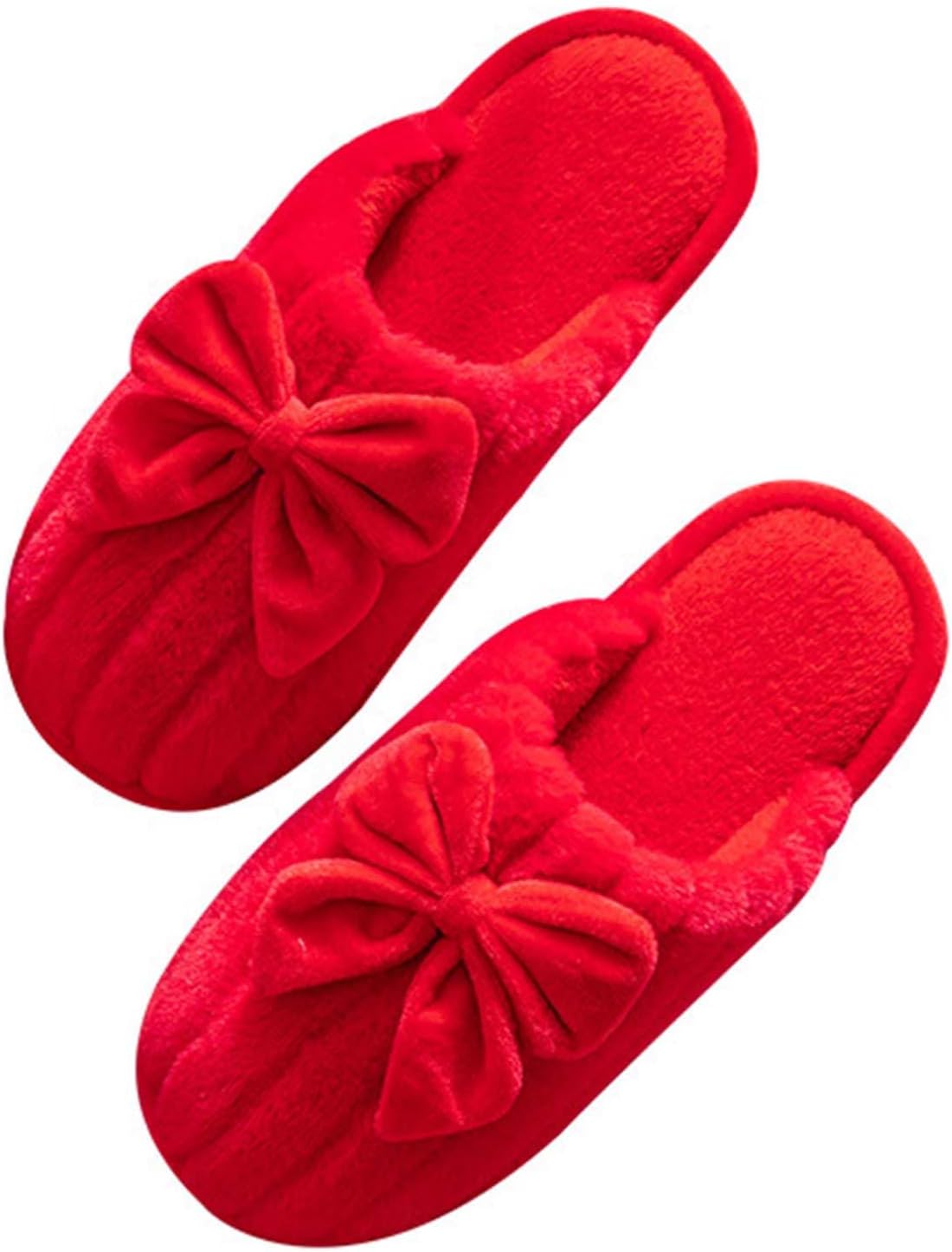 

Красные тапочки для влюбленной пары с мягкой поддержкой свода стопы, пушистые с модным бантом, домашние туфли для дома и улицы, удобные и теплые плюшевые тапочки Znel