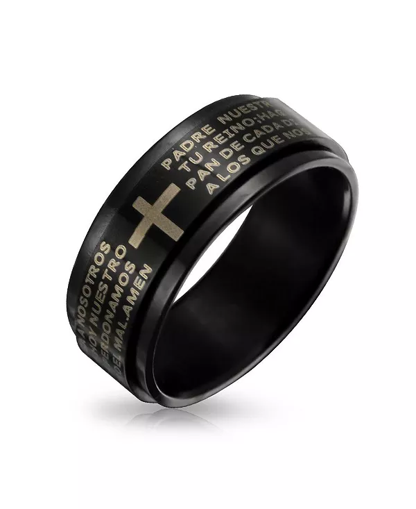 

Кольцо-Кольцо с черным крестом из нержавеющей стали - дизайн «Отче наш» Bling Jewelry, black