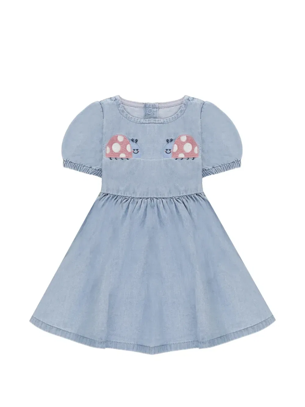 Платье с вышивкой в виде божьих коровок и пышными рукавами Stella Mccartney Kids, синий