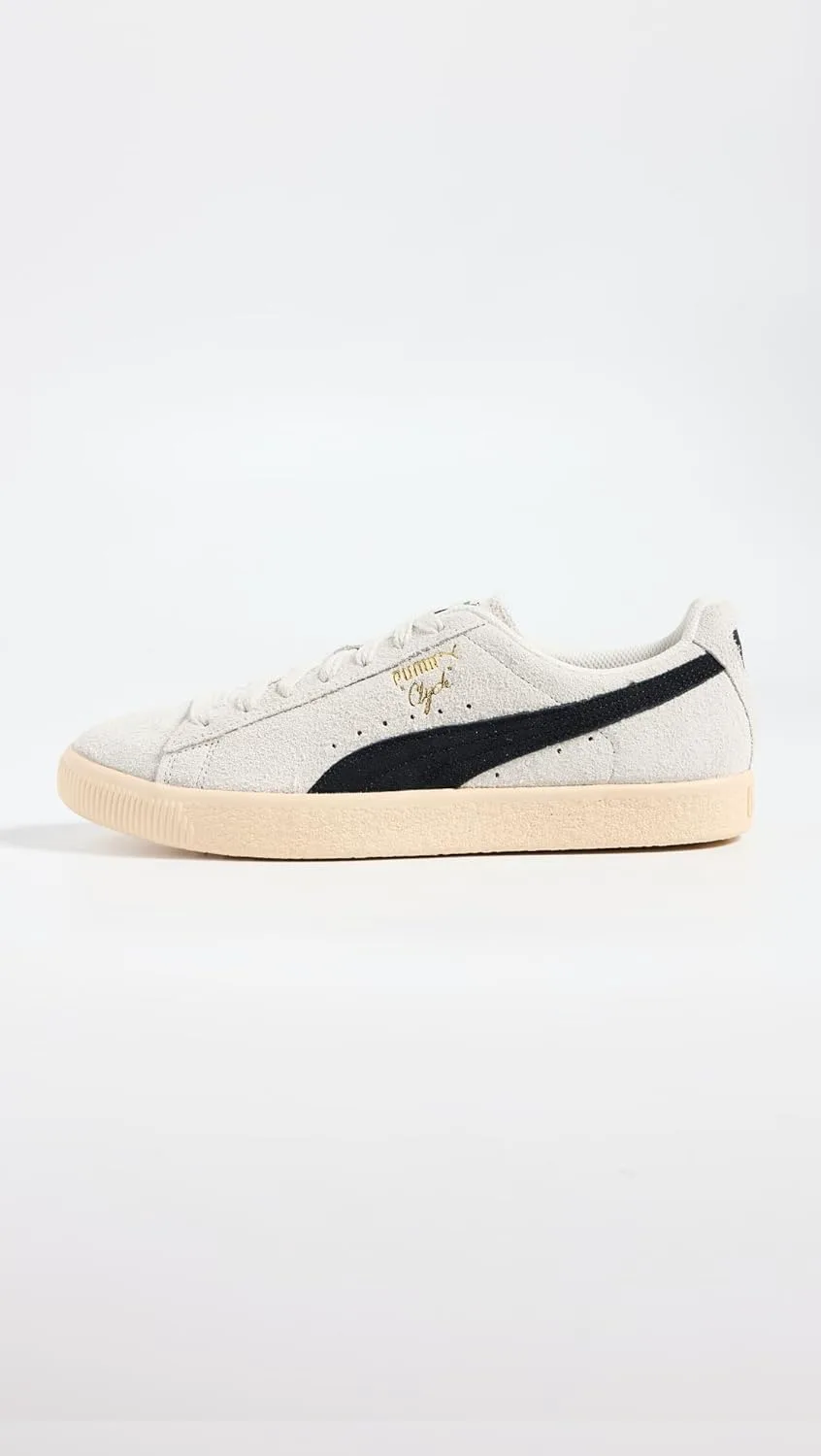 Мужские кроссовки PUMA Clyde из волосатой замши на шнуровке, повседневные - белые, серый — фото 2