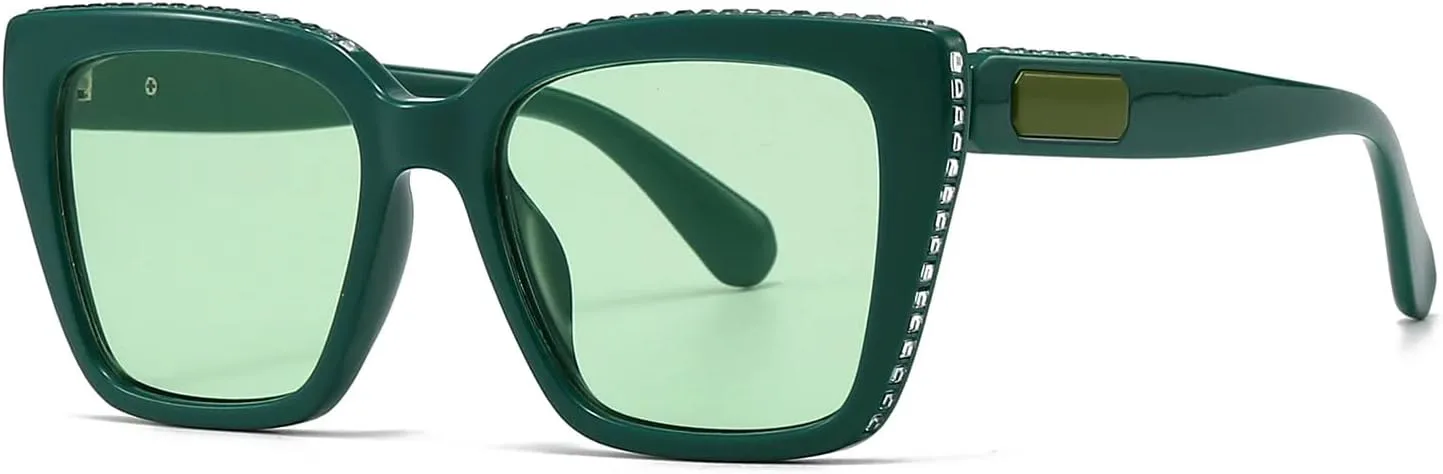 

Роскошные солнцезащитные очки с бриллиантами для женщин и мужчин, винтажные, популярные, в стиле панк, с защитой от УФ-излучения UV400 TVTBBVV, Green Green