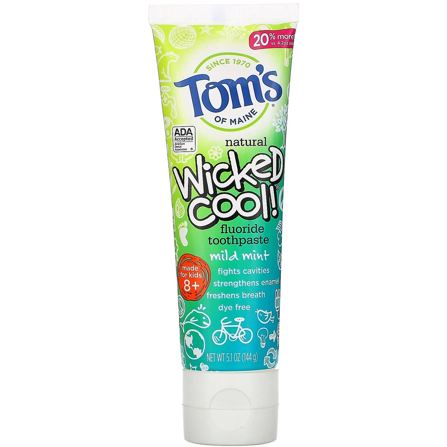 

Tom's of Maine Wicked Cool! Natural Fluoride Toothpaste Kids 8+ Wild Mint 5.1 oz (144 g)