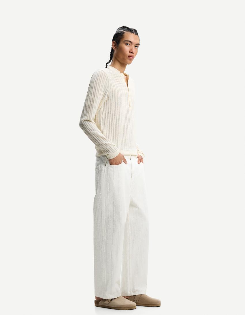 

Мешковатые жаккардовые джинсы Bershka, бежевый