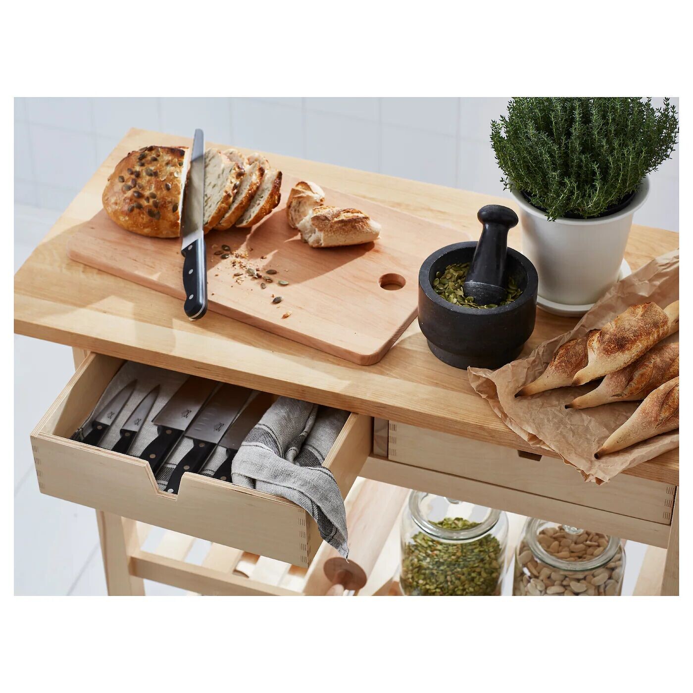 Сервировочная тележка, берёза, 100х43 см, FÖRHÖJA IKEA — фото 2