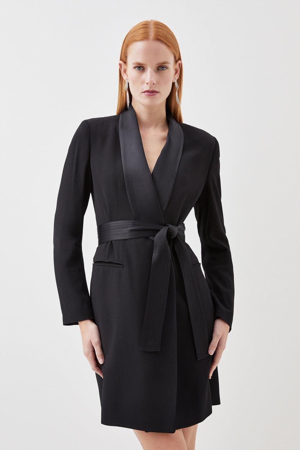 

Мини-платье строгого смокинга с запахом Karen Millen, черный