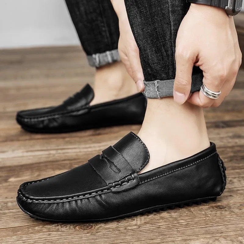Лоферы кожаные Mens Vegan Leather Loafers Slip On Classic Vintage Style Low Top Casual Prom and Outdoor Wear, Black UOPYNE — фото 2