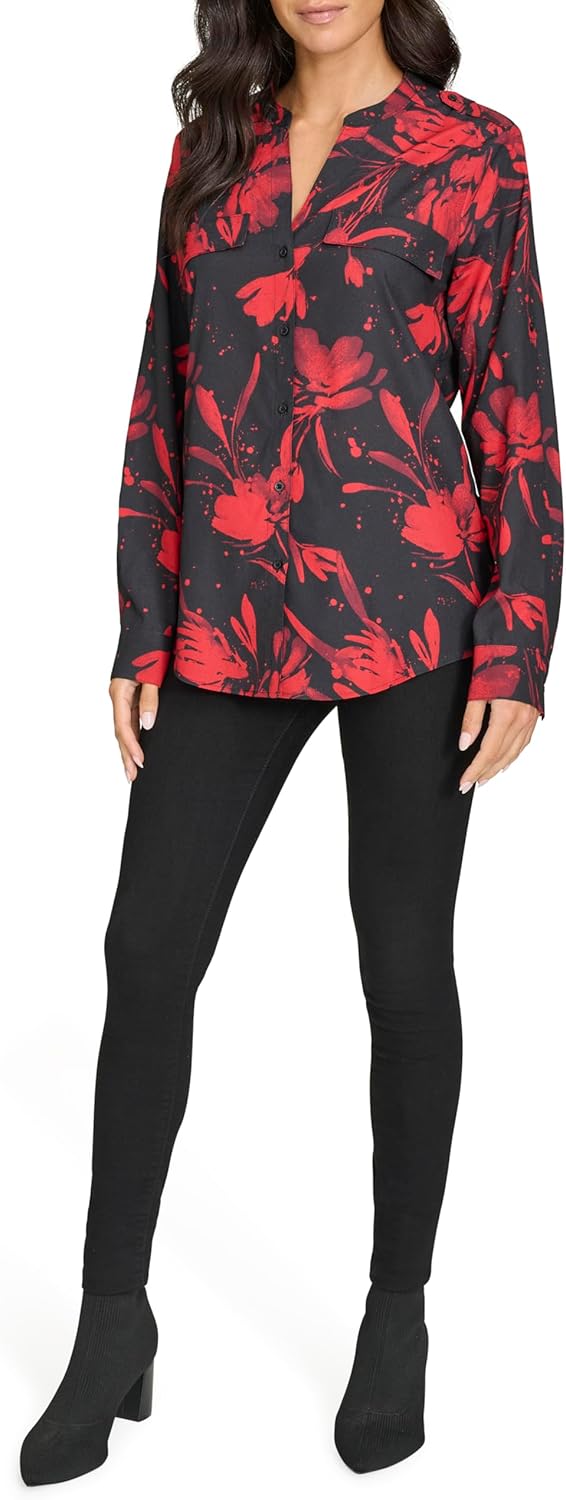 

Женская блузка с длинным рукавом и принтом Calvin Klein, Black/Red