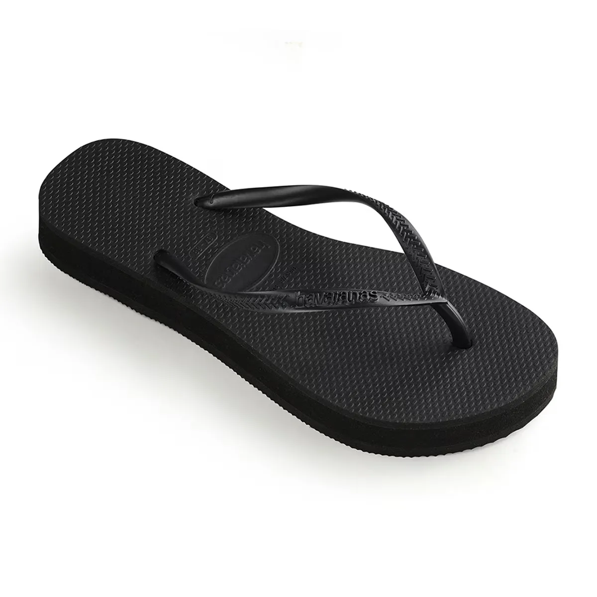 Женские тонкие шлепанцы на плоской подошве Havaianas, чёрный — фото 2