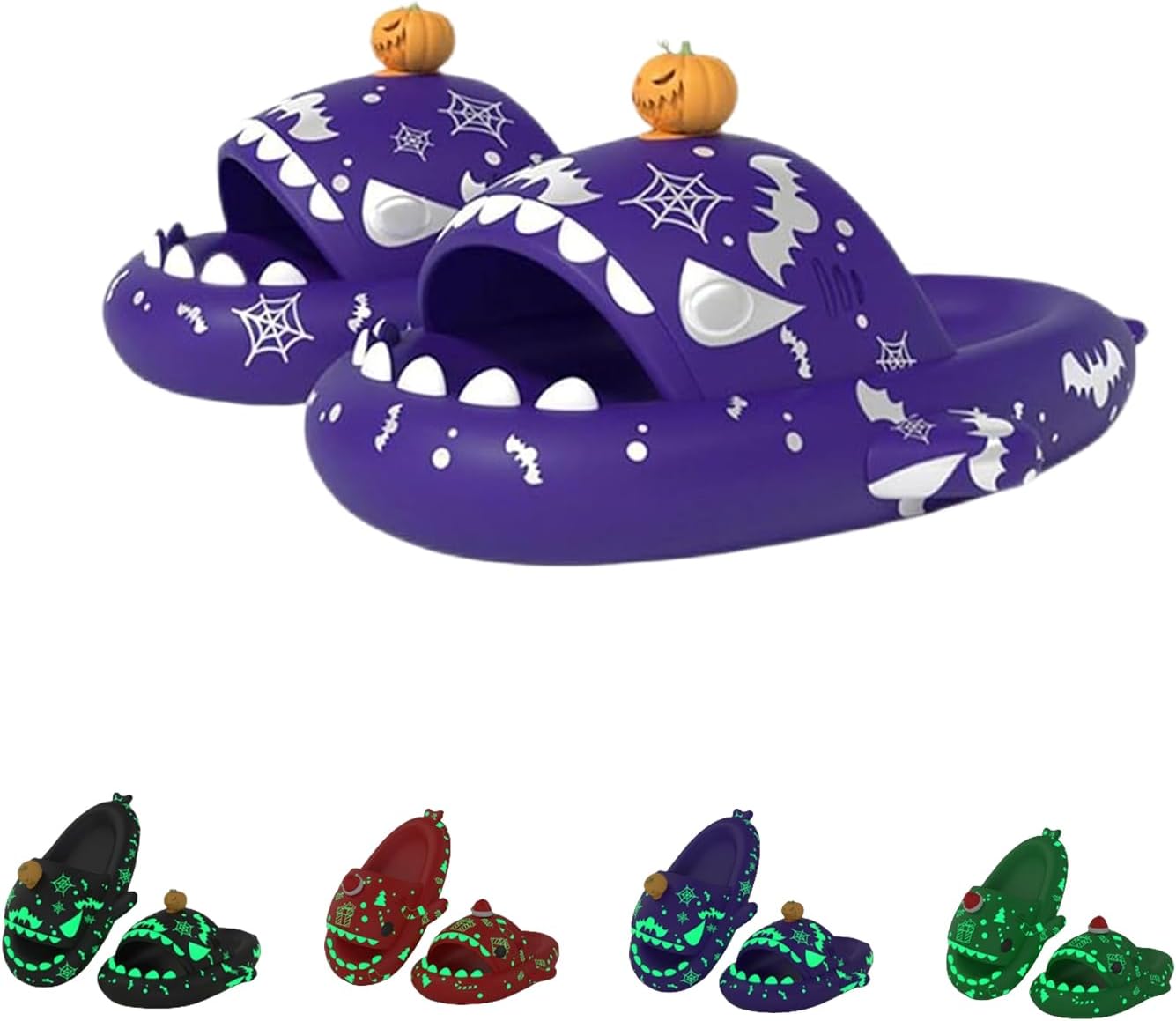 

Рождественские тапочки с акулой, Хэллоуинские тапочки с акулой, 3D тапочки с акулой светящиеся в темноте, толстая подошва, противоскользящие, для мужчин и женщин Generic
