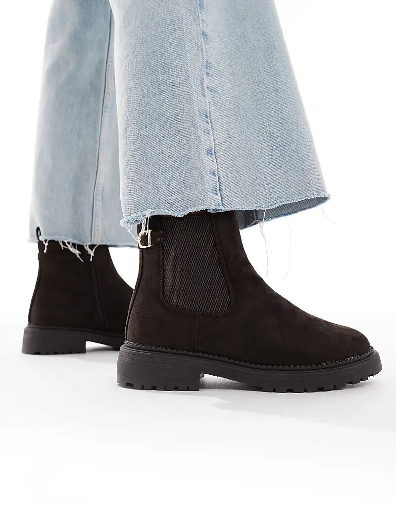 Массивные ботинки челси New Look Wide Fit из искусственной замши коричневого цвета