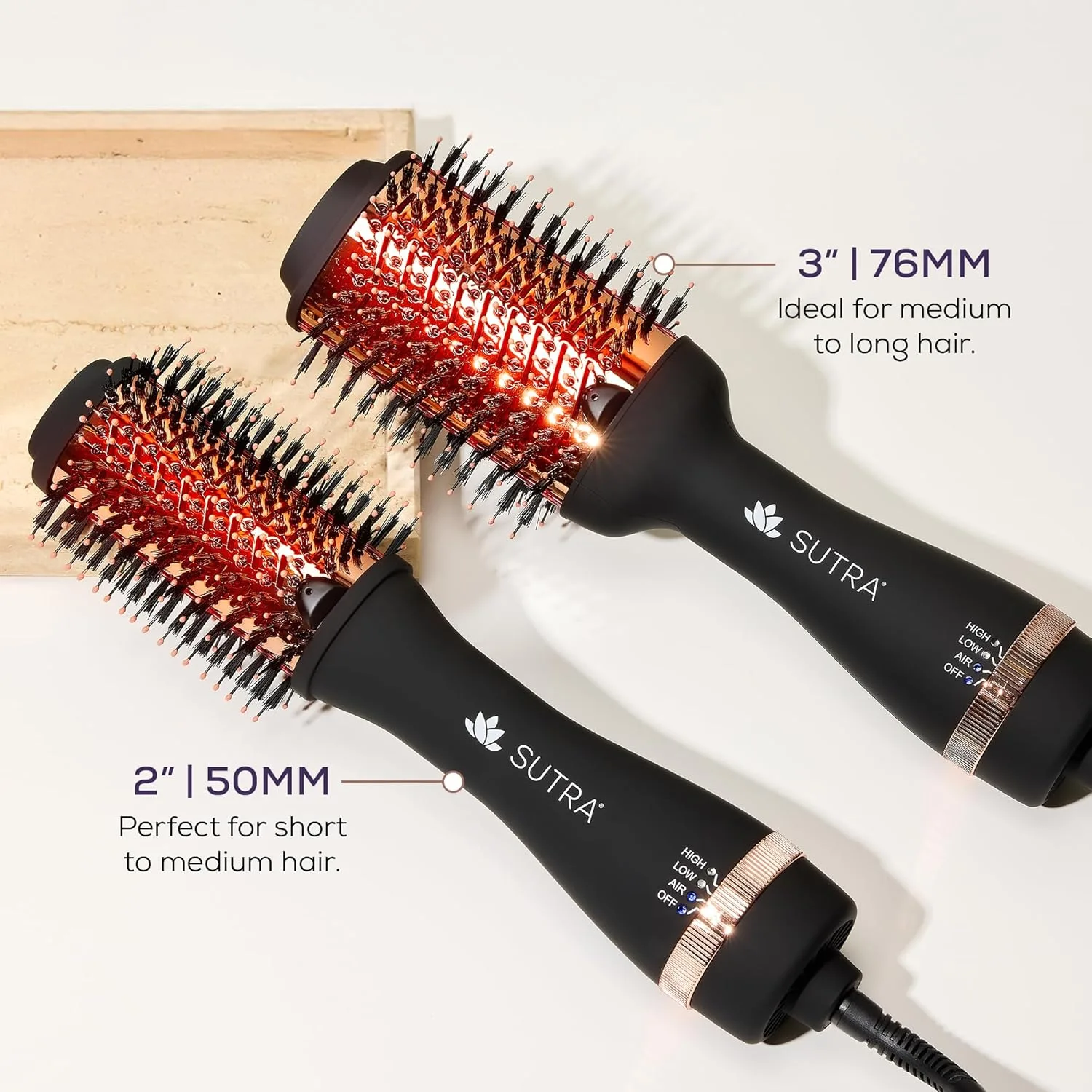 Инфракрасная щетка для выпрямления волос Sutra IR 2 дюйма, Black & Rose Gold — фото 3