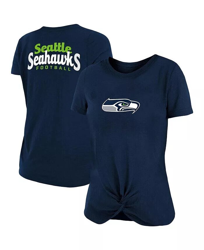 

Женская темно-синяя футболка Seattle Seahawks Slub с закрученным узлом спереди New Era
