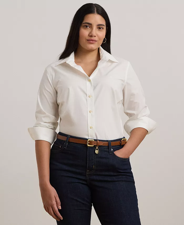 

Хлопковая рубашка с легким уходом для полных Lauren Ralph Lauren, мультиколор