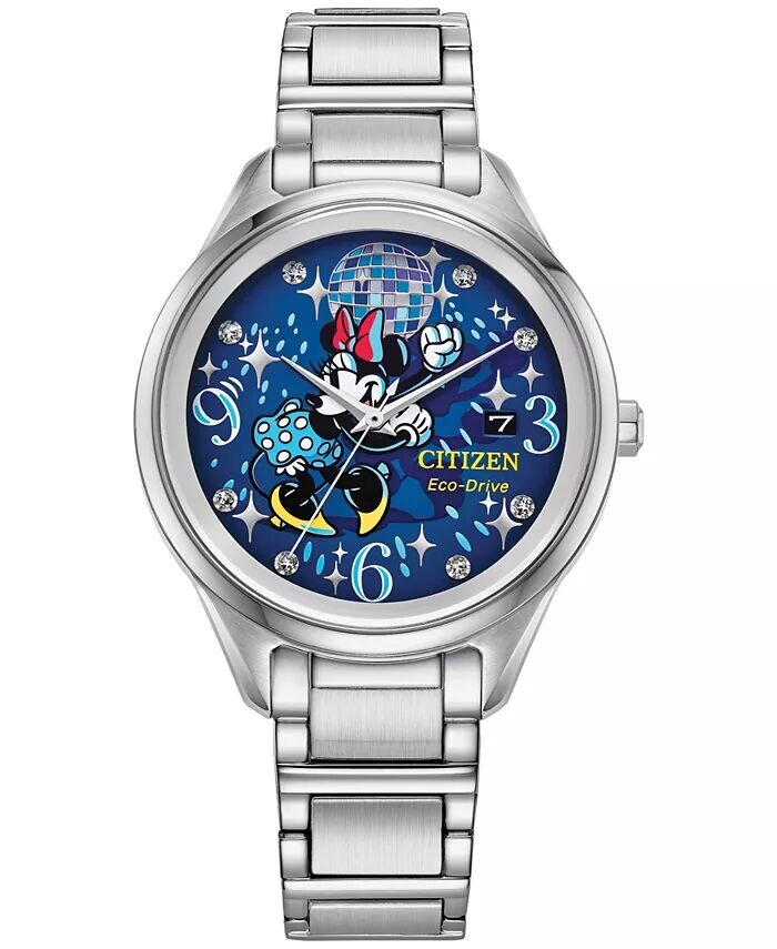 

Женские часы Eco-Drive Disney Disco Minnie Mouse с браслетом из нержавеющей стали, 37 мм Citizen, серебро