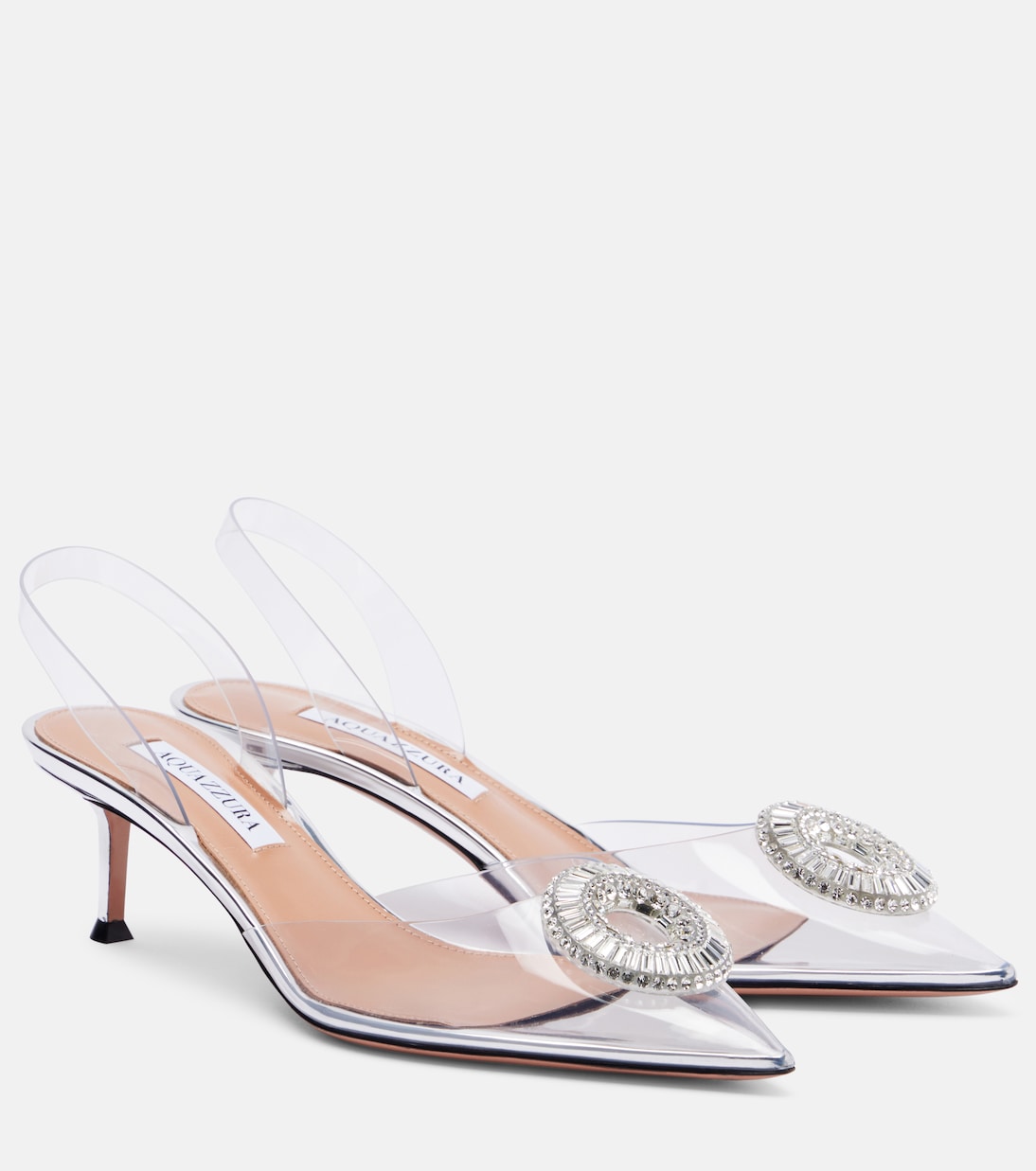 Туфли-лодочки Crystal Hoop 50 из ПВХ с открытой пяткой Aquazzura, серебряный