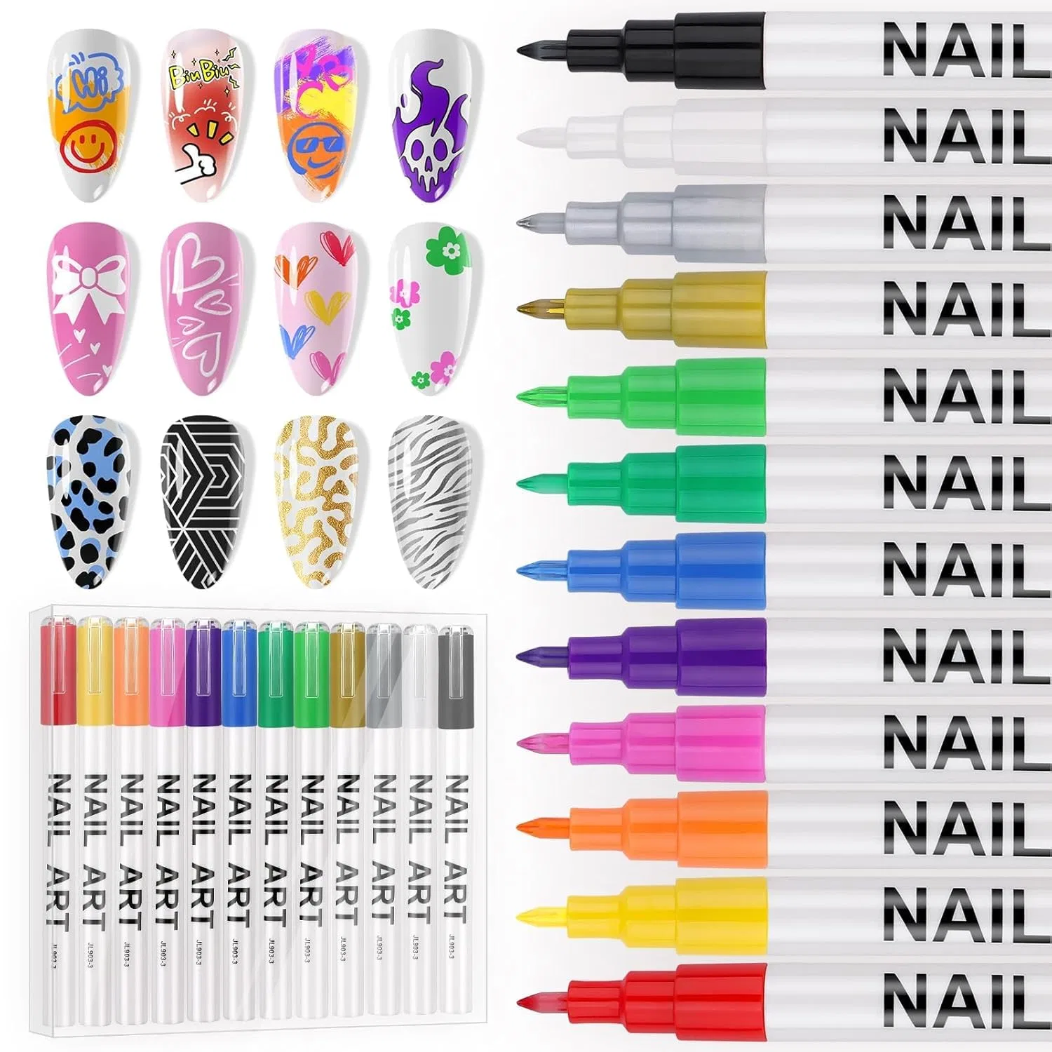 Набор из 12 ручек для 3D дизайна ногтей EBANKU, 0.7 мм Ebanku, 12 Colours 0.7 Mm A