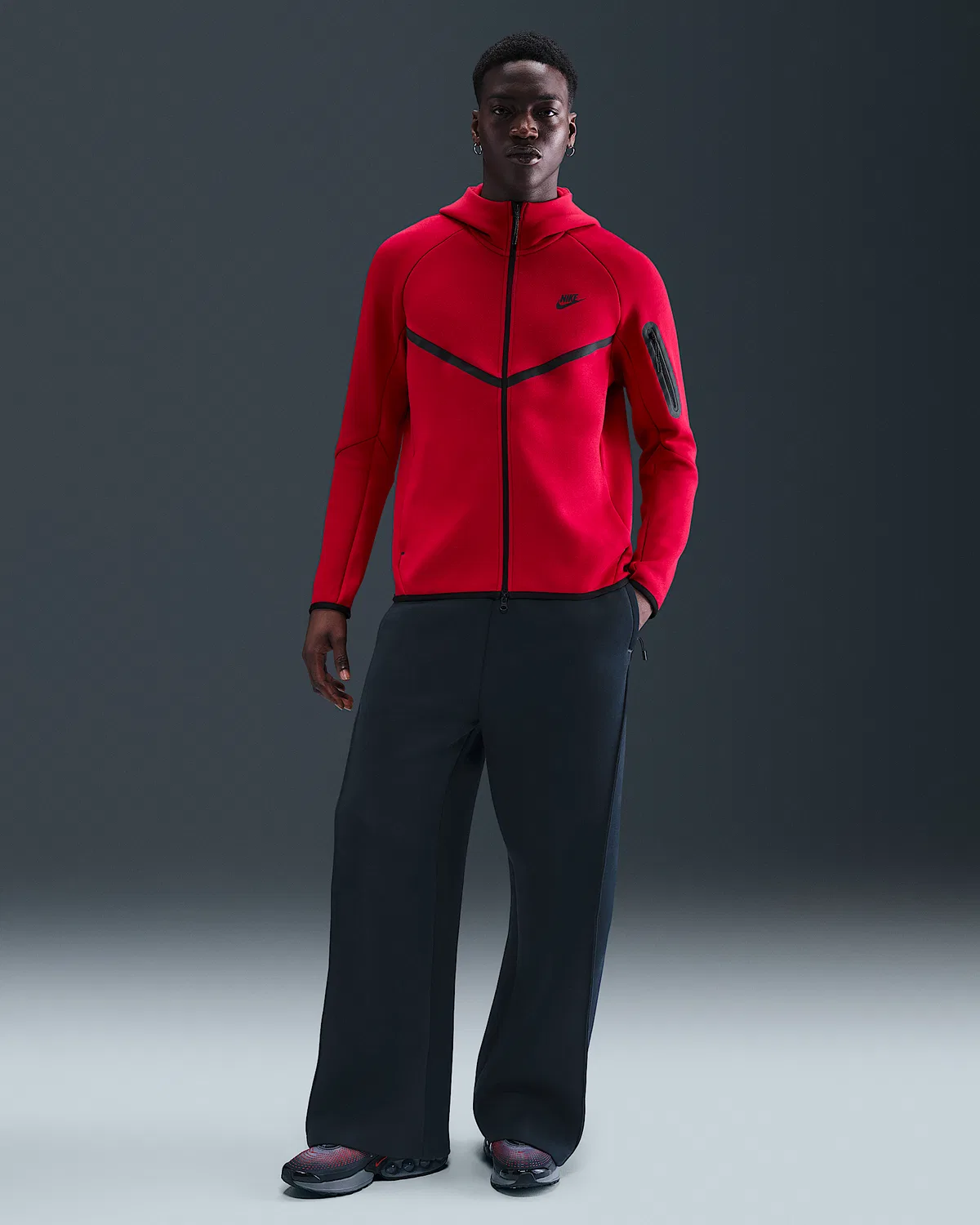 Мужская флисовая ветровка Nike Tech на молнии, Gym Red/Black — фото 4