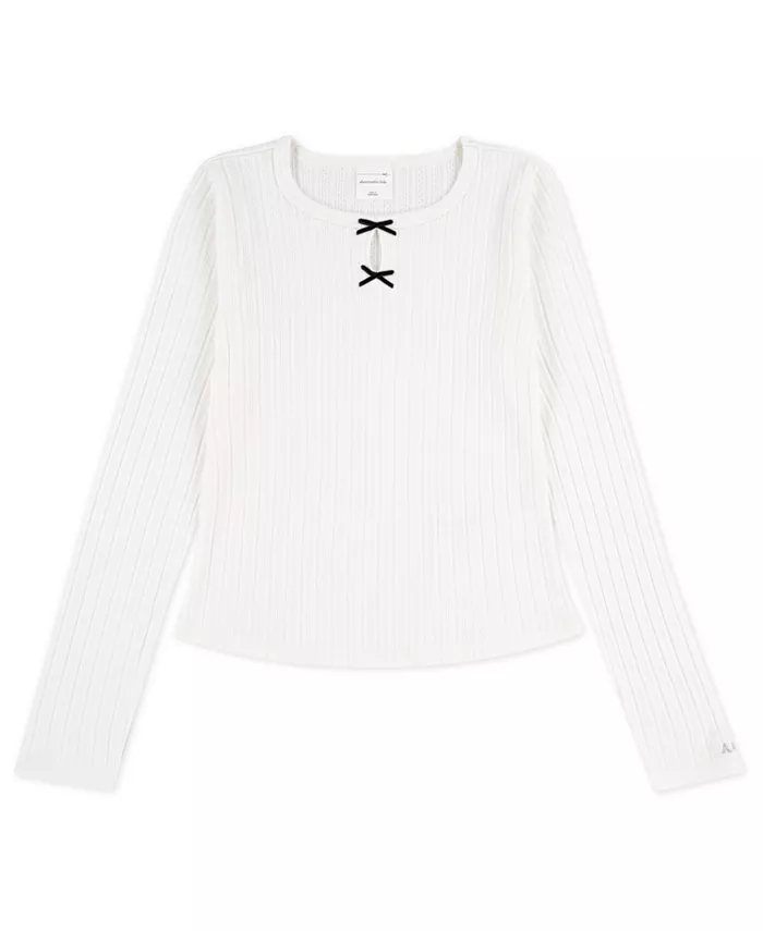 

Детская блузка с длинным рукавом и двойным бантом в стиле петельчатое кружево Abercrombie Kids, белый