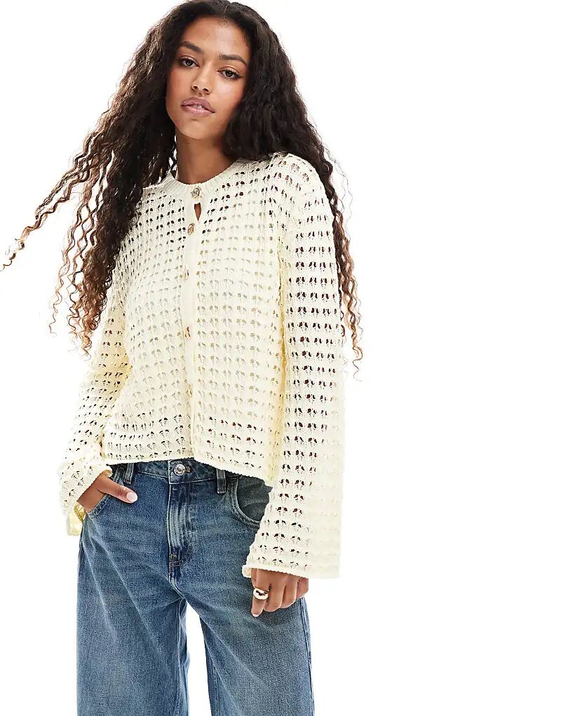 

Вязаный кардиган ASOS DESIGN с пуговицами в виде ракушек цвета экрю