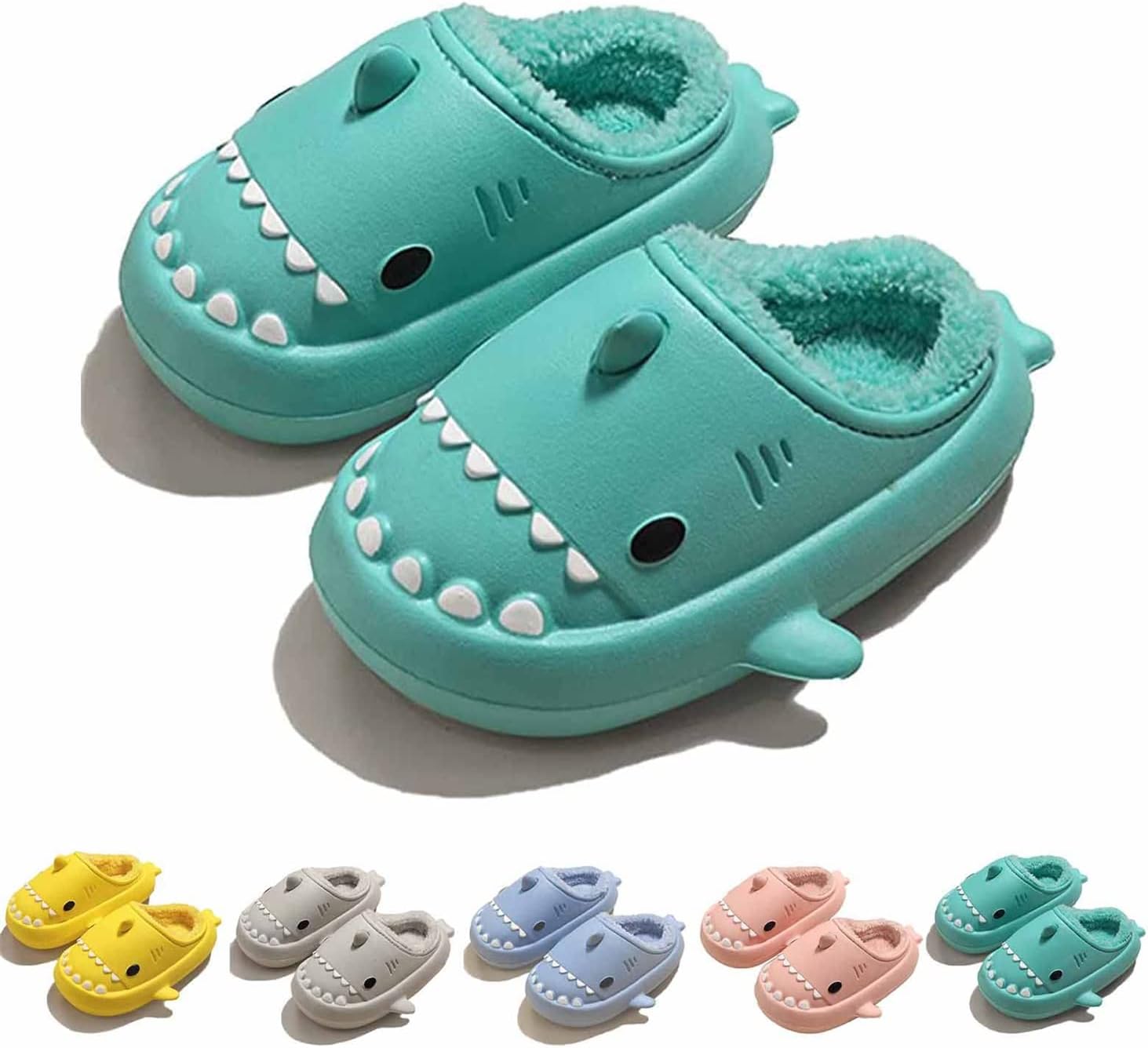 

Зимние пушистые тапочки Shark Slides с изображением акулы, зимние тапочки Cloud Slides с акулой для взрослых, нескользящие пушистые тапочки Quroxo, зеленый