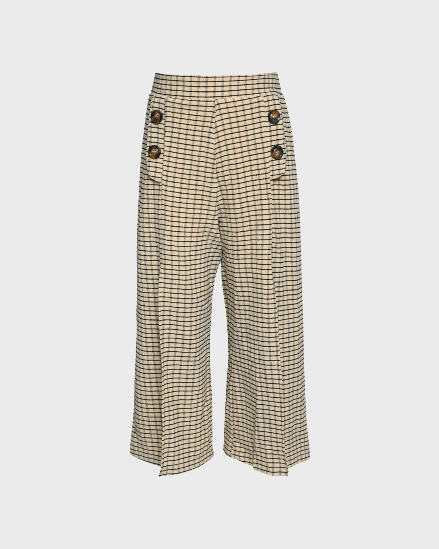 

Женские клетчатые брюки с разрезами спереди, бежевого цвета Hannah Banana, бежевый