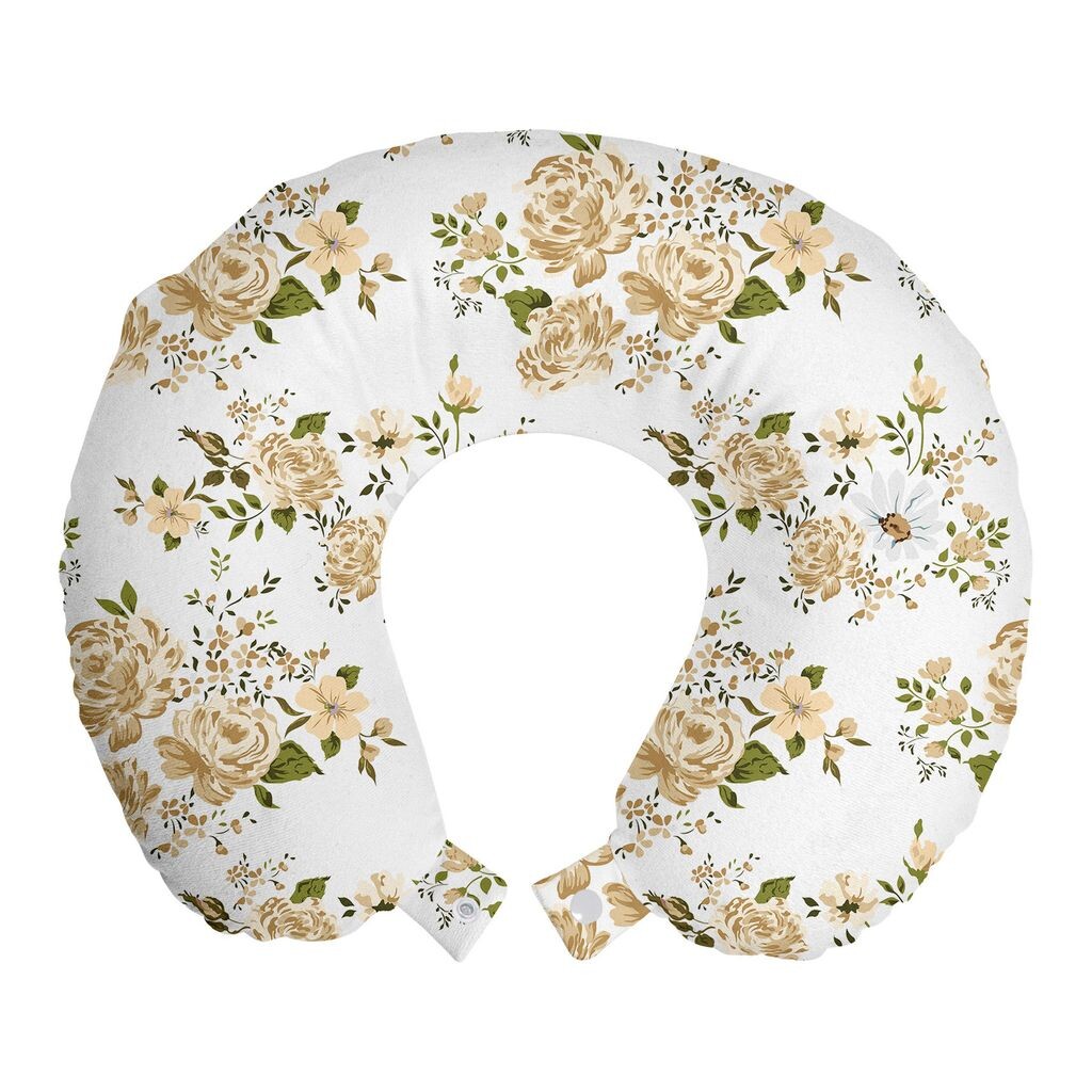 

ABAKUHAUS Flowers Travel Pillow Neck Support, Floral Roses Vector, Пенопластовые дорожные принадлежности для самолетов и автомобилей, 30x30 см, белый и бежевый