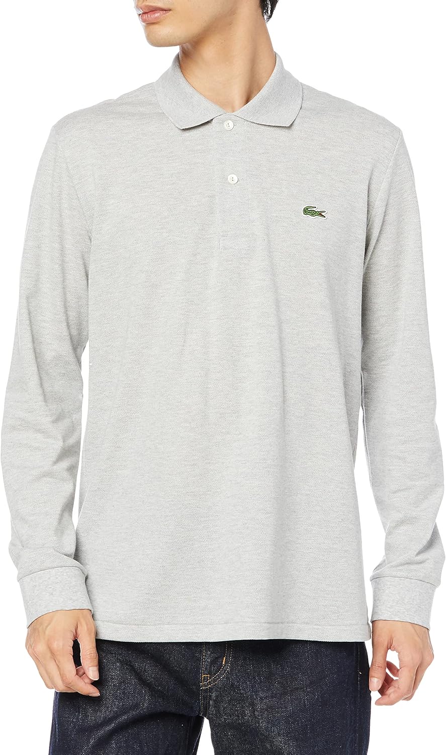 

Мужская поло-рубашка с длинными рукавами в рубчик, цвет меланж, L1313 Lacoste, серый
