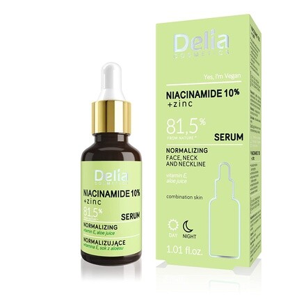 

Ниацинамид 10% + цинк нормализующая сыворотка для комбинированной кожи с пятнами 30мл, Delia Cosmetics
