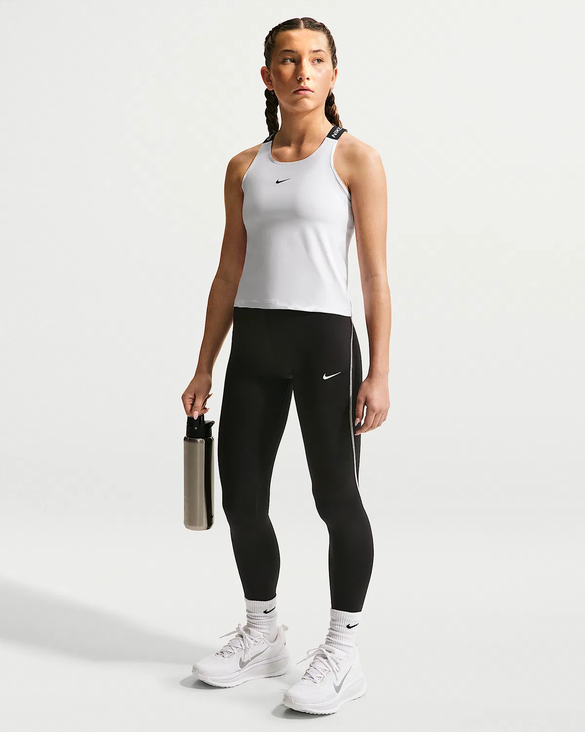 Детская (для девочек) майка Dri-FIT Nike Pro, White/Black/Black — фото 4