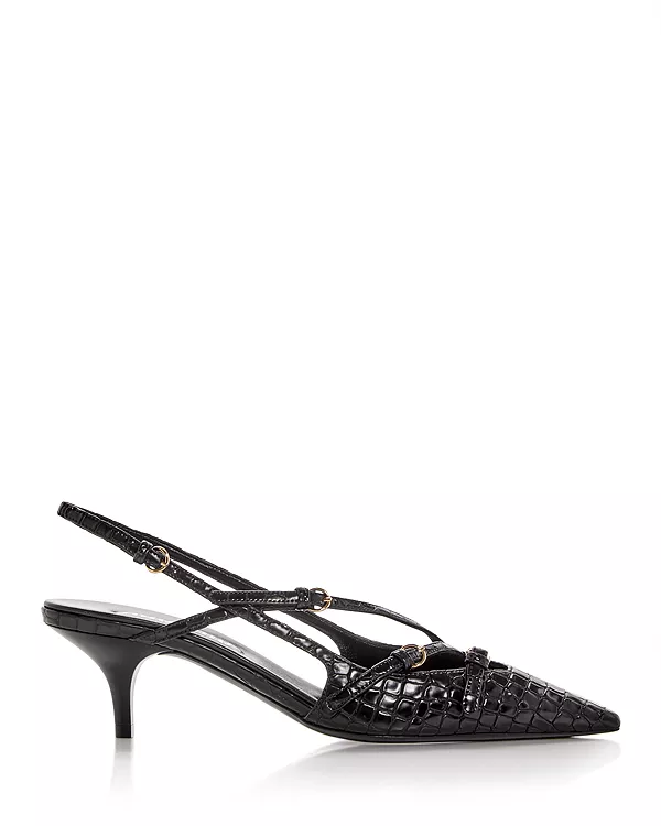 Женские туфли-лодочки с острым носком и тиснением под крокодиловую кожу Miu Miu, черный — фото 2