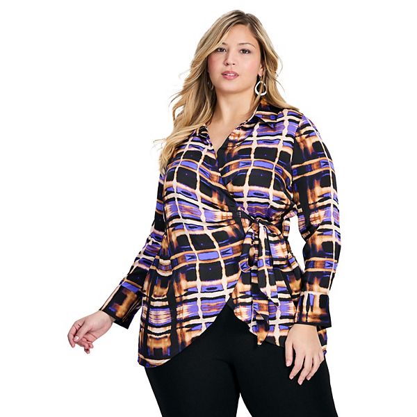 

Блузка Goldi из сатина с запахом для женщин plus size Avenue, Abstract Burnout