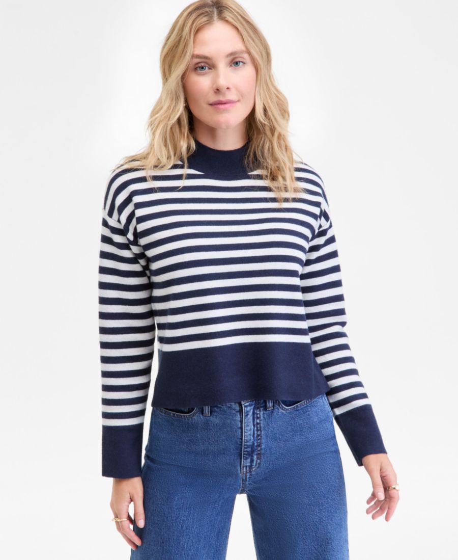 

Женский полосатый свитер с высоким воротником, эксклюзивно от Macy's On 34th, Intrepid Blue