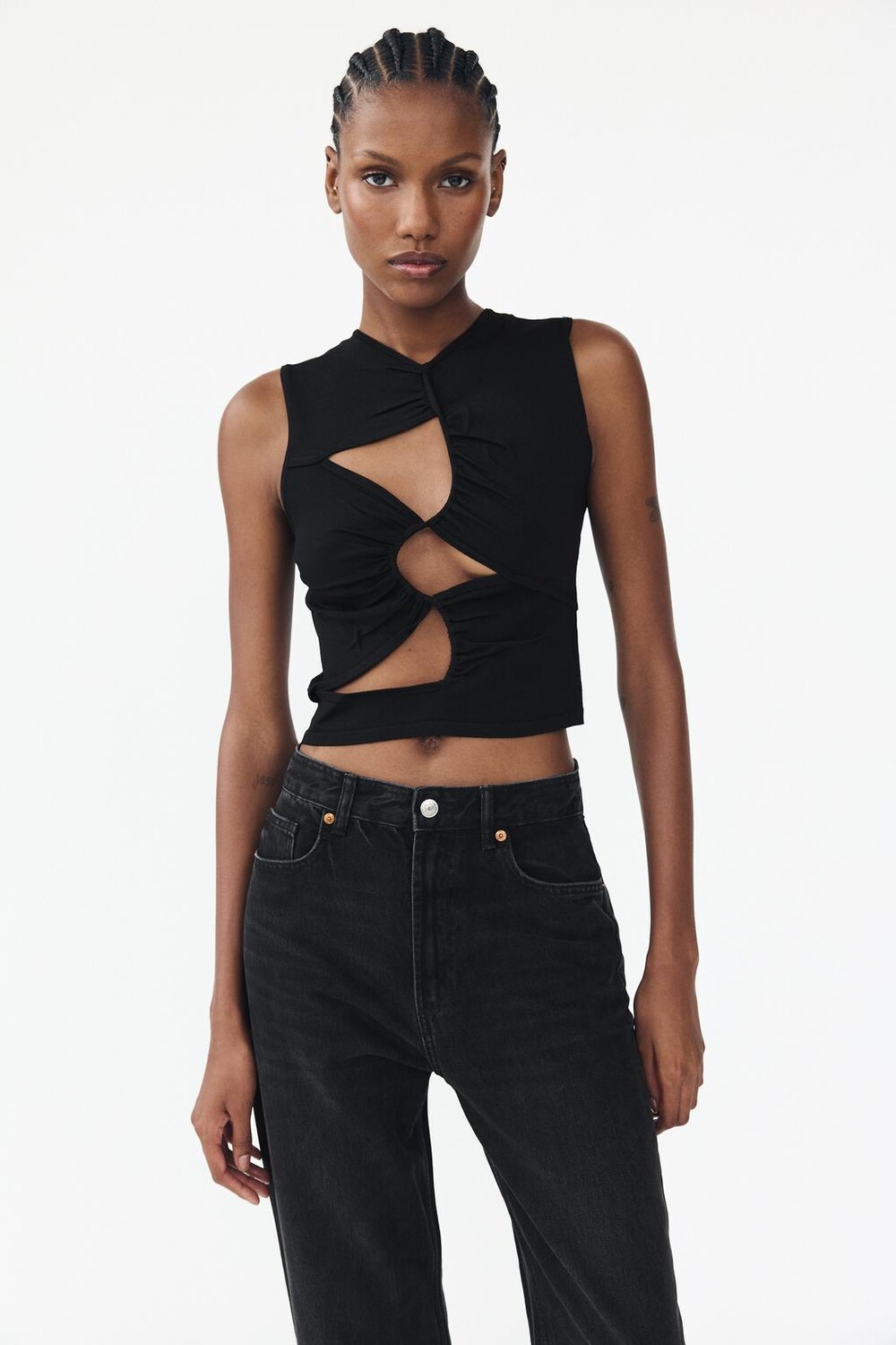 

Вязаный топ с вырезом ZARA, черный