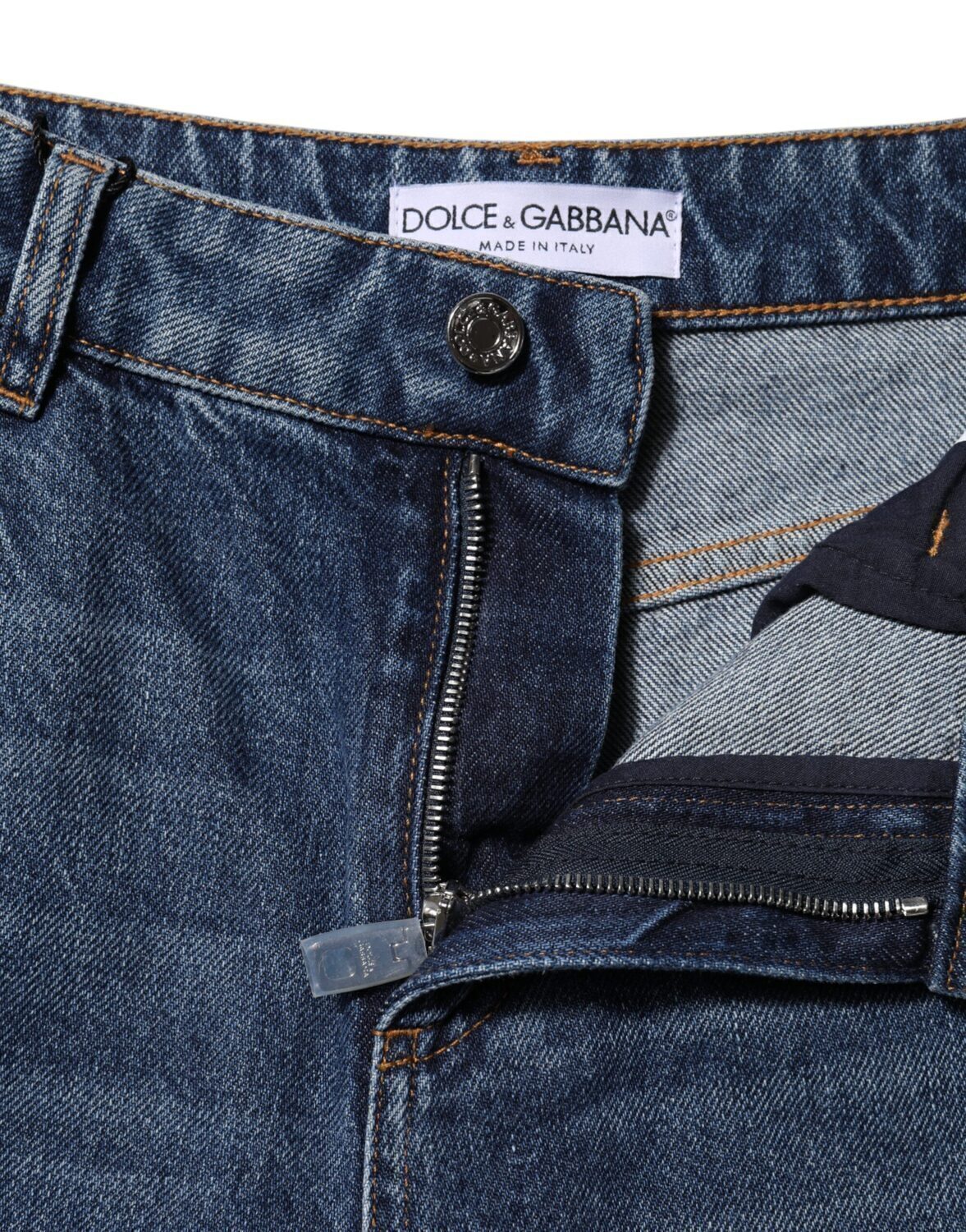 Синие хлопковые джинсы с широкими штанинами и рваными краями Dolce & Gabbana, синий — фото 3