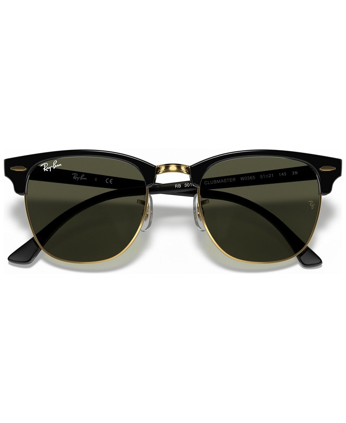 Солнцезащитные очки унисекс с низкой перемычкой, RB3016F CLUBMASTER CLASSIC 55 Ray-Ban, черный — фото 3