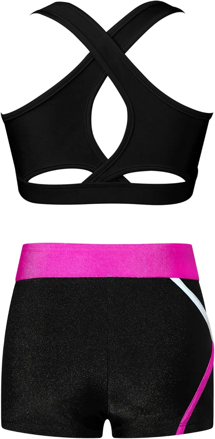 Детский спортивный комплект из топа и шорт, TiaoBug, Black&rose — фото 2