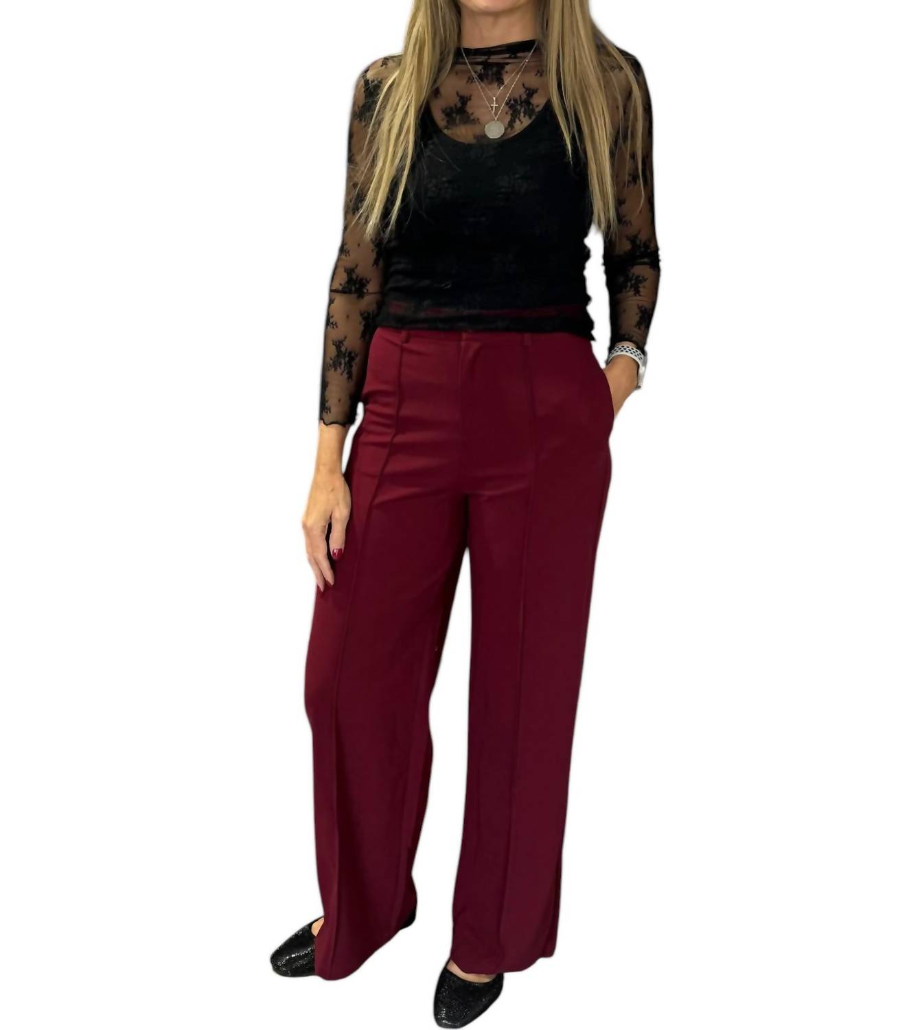 

Бордовые плиссированные брюки Wholesale Fashion Square