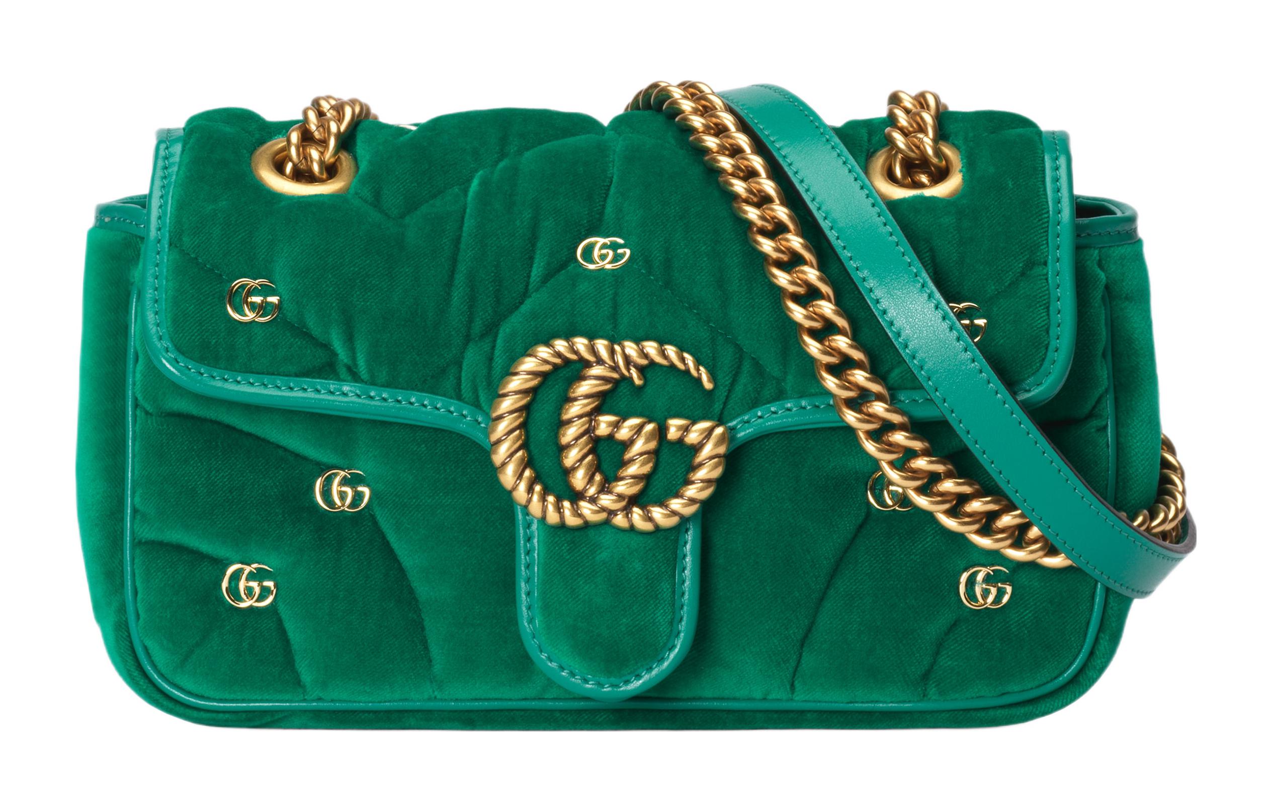 

GUCCI Сумка GG Marmont бархатная кросс-боди через плечо женская зеленая
