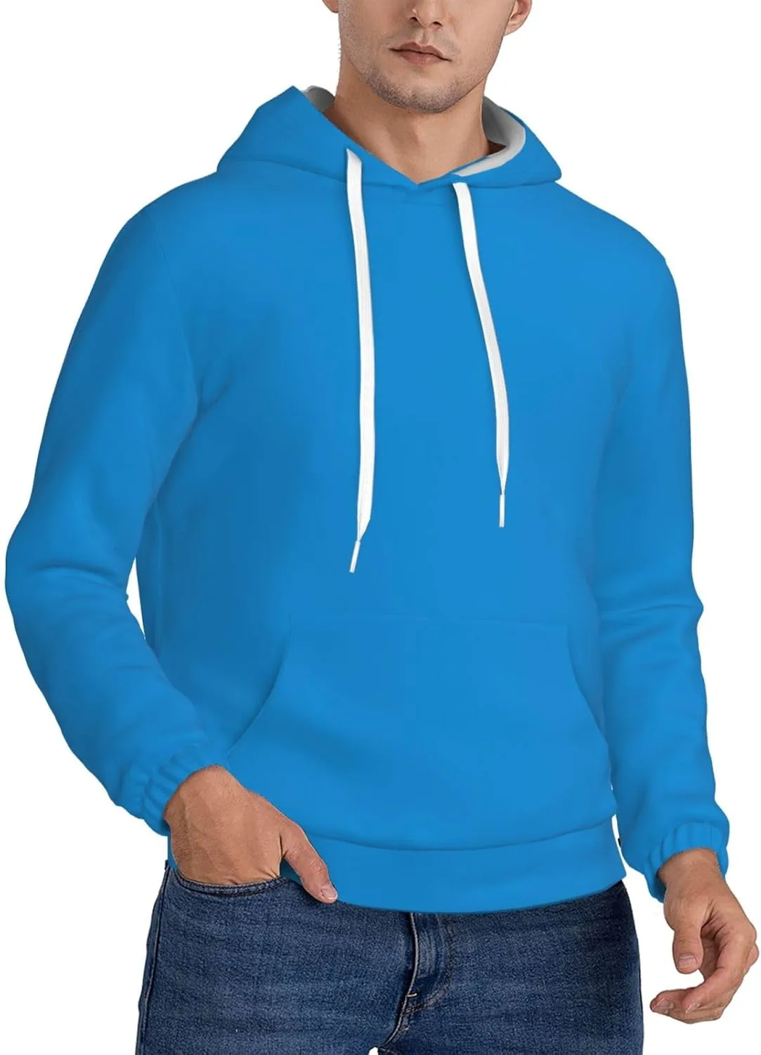 

Мужская флисовая худи с капюшоном — модная однотонная синяя с длинными рукавами для повседневной носки SSYGHT