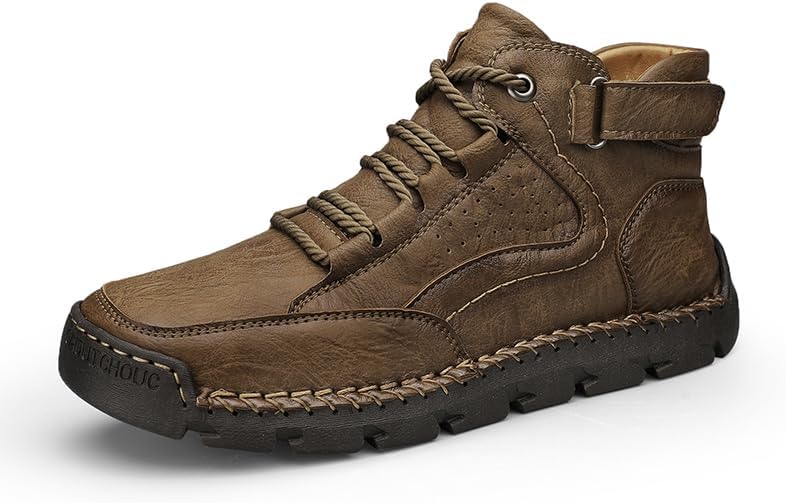 

Мужские кожаные ботинки на щиколотку, ручной работы в стиле мокасин, повседневные походные туфли на шнуровке, коричневые Generic