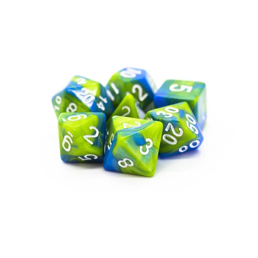 

Поли-набор: светло-синий и зеленый с белым (7), Acrylic-Resin Dice - Vorpal (Poly Sets)