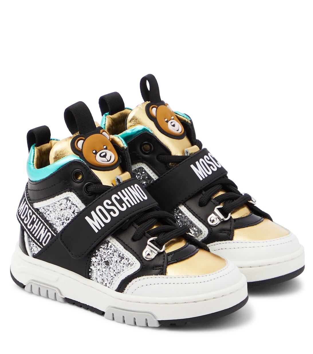 

Кожаные высокие кеды с логотипом Moschino, разноцветный