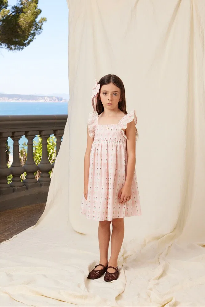 Хлопковое платье Bella в клетку с цветочным принтом Bebe Organic, мультиколор — фото 4