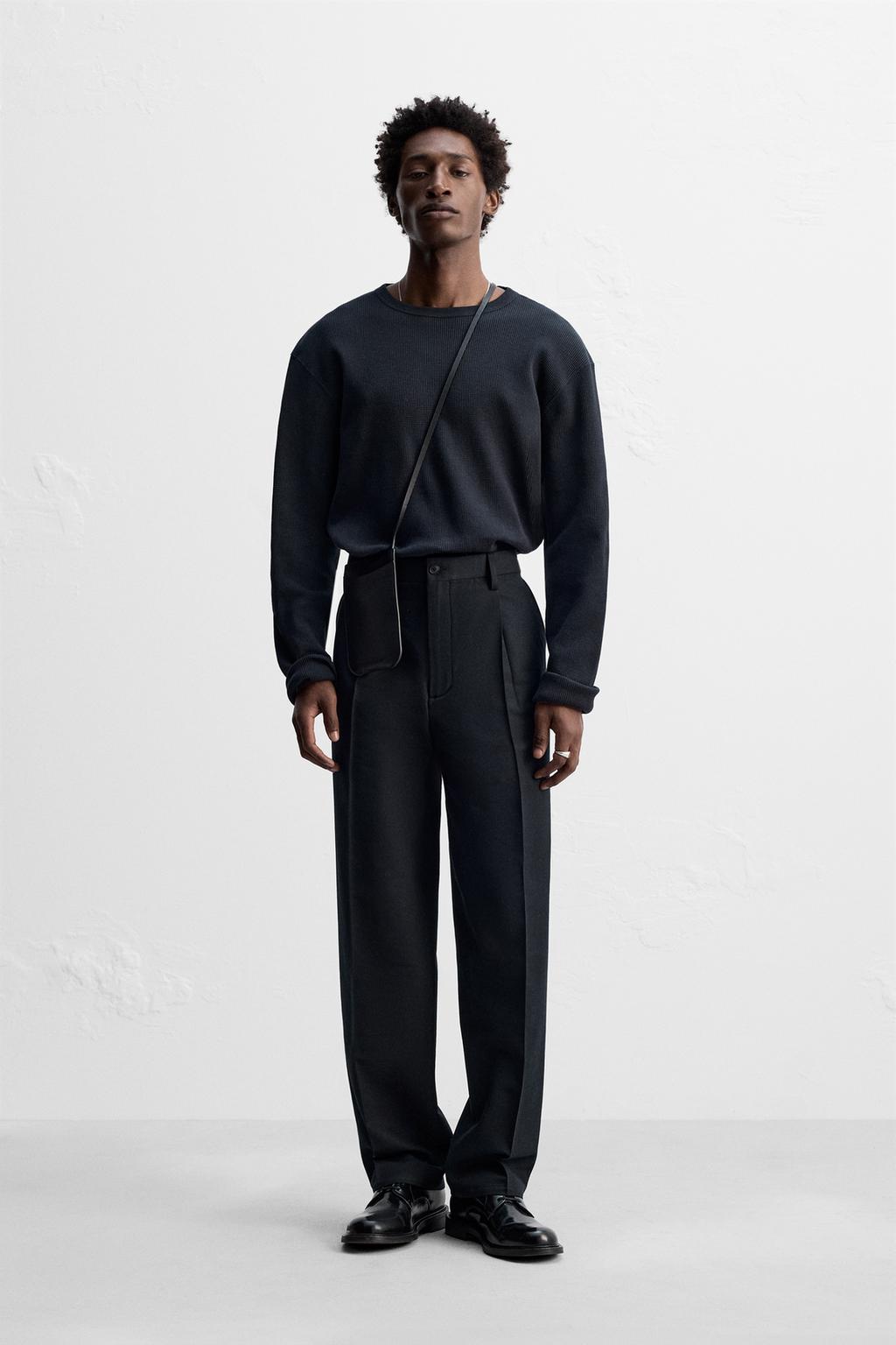 

Брюки в складку из хлопка /шерсти ZARA, черный