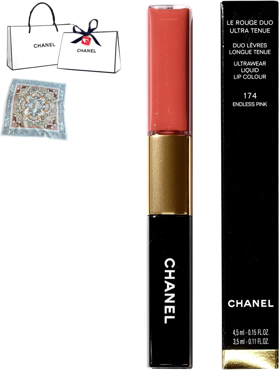 Губная помада Chanel Le Rouge Duo Ultra Tuniu, оттенок 174 Endless Pink, с шарфом и подвеской-сердцем