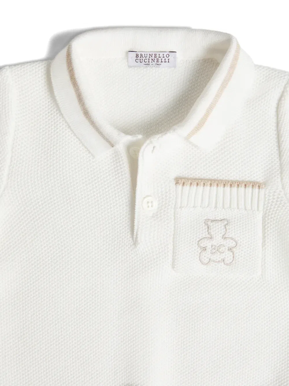 Детское поло Bernie из хлопка с фактурной вязкой Brunello Cucinelli Kids, бежевый — фото 4