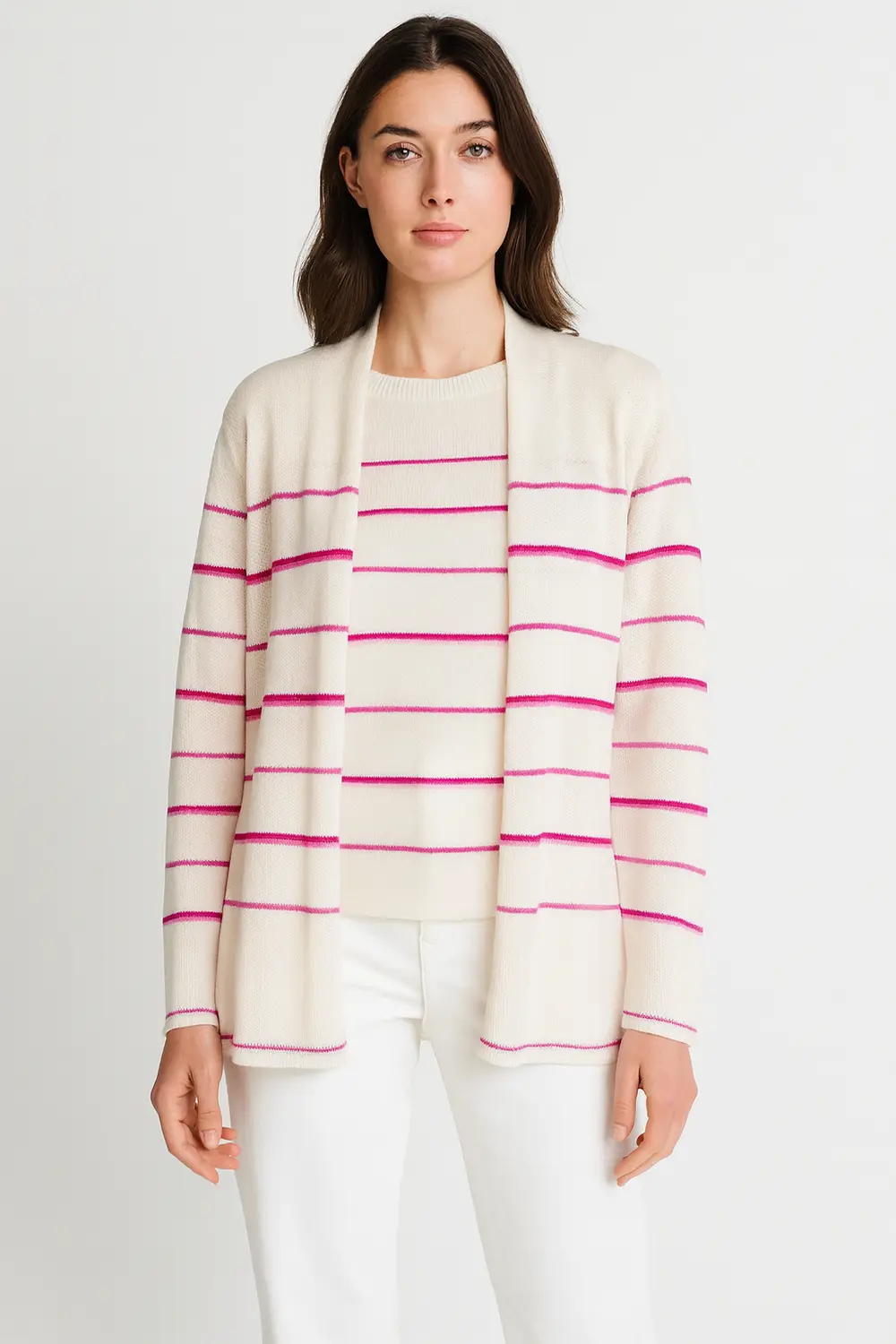 

Кашемировый полосатый открытый кардиган InCashmere, розовое сочетание