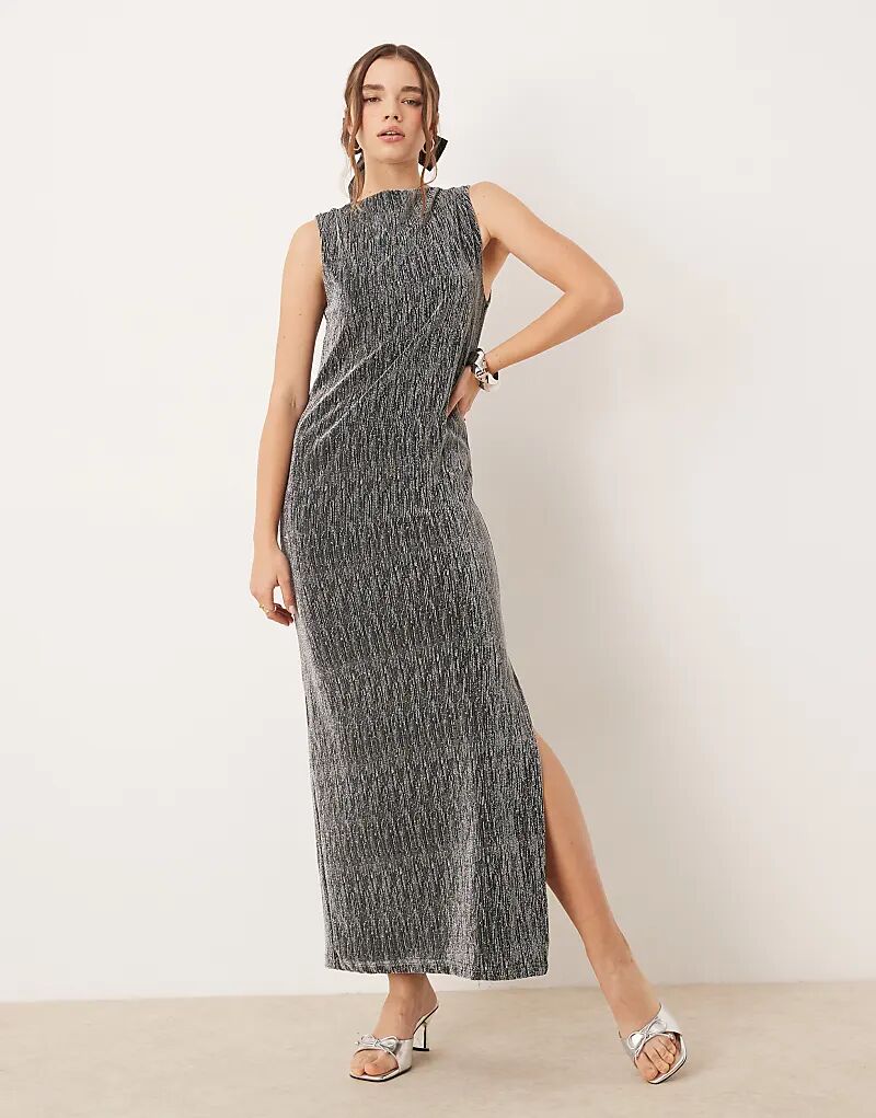 

Платье Femme maxi с разрезом серебристого цвета Selected